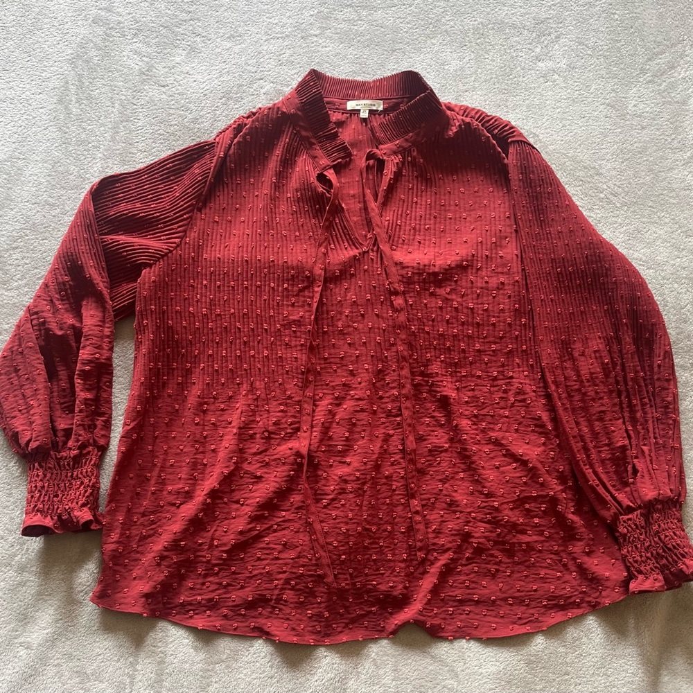 Max Studio Tie Neck Textured Rust Blouse